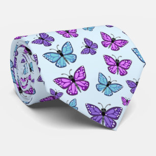 Cravate Motif papillon violet, bleu et rose