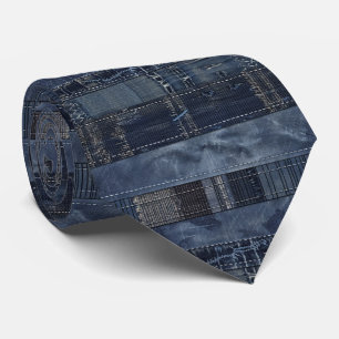 Cravate Motif patchwork en denim indigo rustique