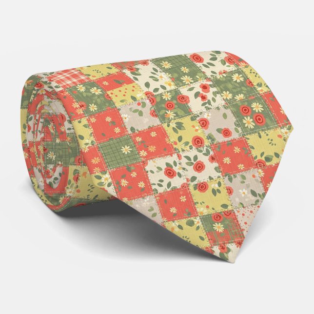 Cravate Motif Patchwork Floral de Ferme (Roulé)