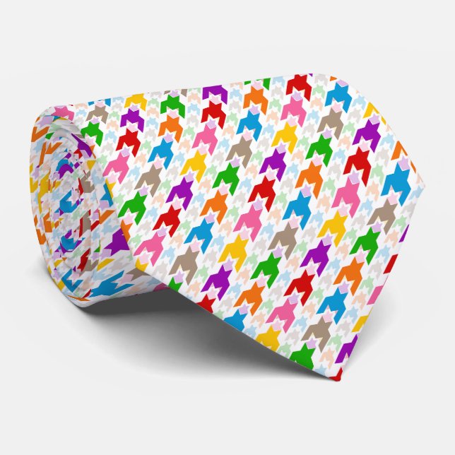 Cravate Motif pied-de-poule coloré blanc  (Roulé)