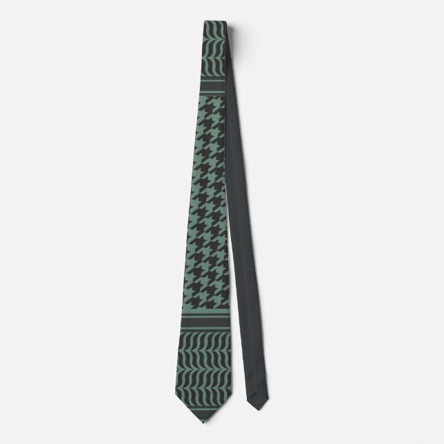 Cravate Motif pied-de-poule olive moderne atténué (Devant)