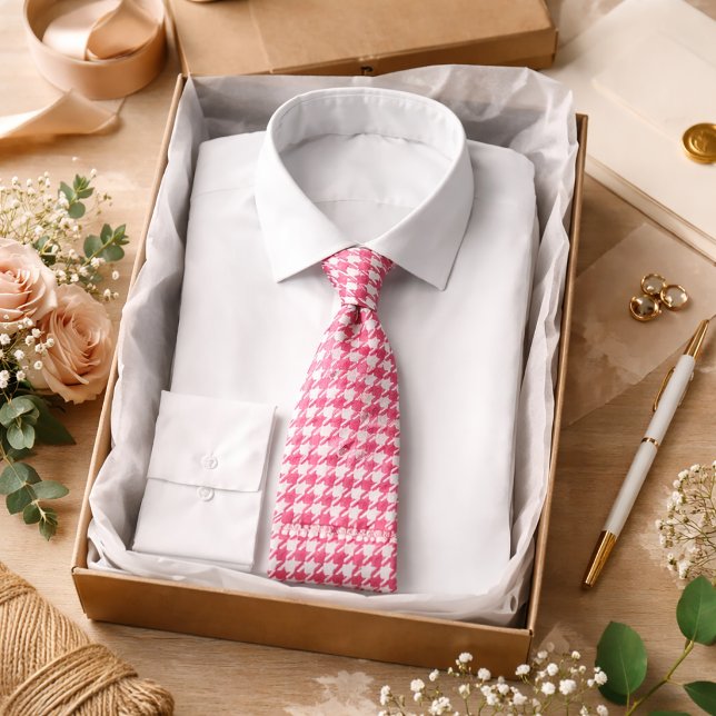 Cravate Motif pied-de-poule rose, style prépa classique (Créateur téléchargé)