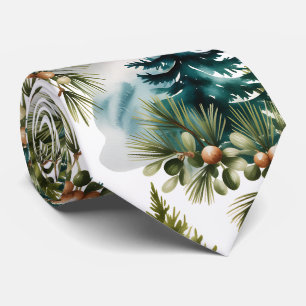 Cravate Motif pinède aquarelle Élégant Hiver