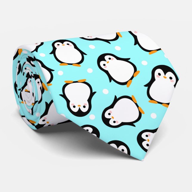 Cravate Motif pingouin mignon motif turquoise (Roulé)