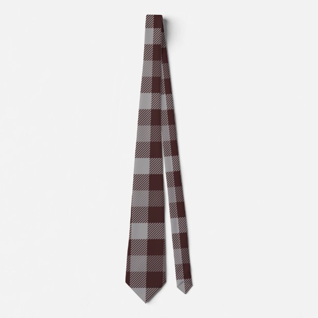 Cravate Motif Plaid Maroon, Grey et Taupe (Devant)
