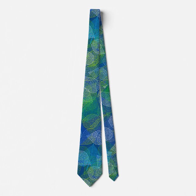 Cravate motif plante A02.b Bleu Feuille BG (Devant)