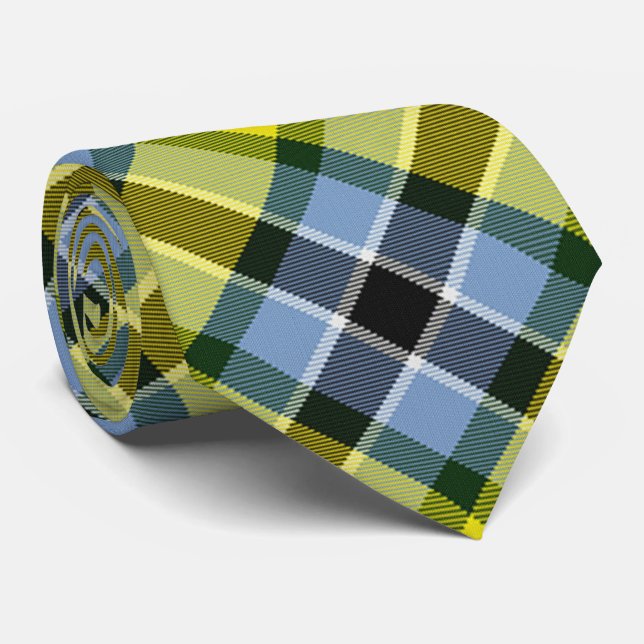 Cravate Motif plat moderne bleu et jaune Tartan (Roulé)