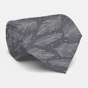 Cravate Motif plume vintage gris