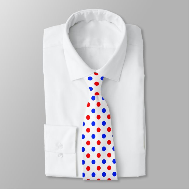 Cravate Motif Points Blancs Rouges Bleus  (Attaché)