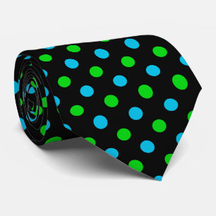 Cravate Motif Points noirs bleus et verts sur fond noir