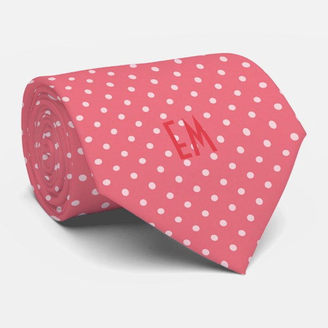Cravate Motif pois avec Monogramme (Rose) (Roulé)