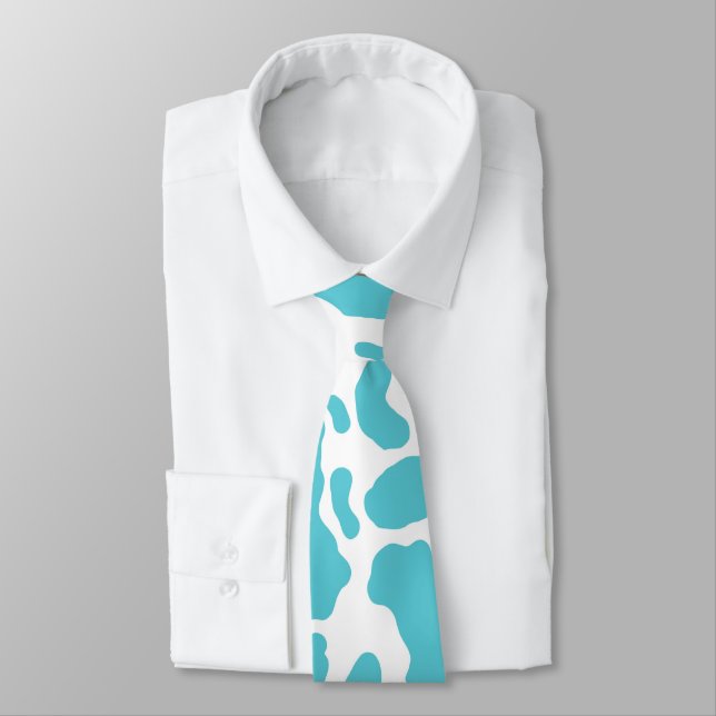 Cravate Motif Poster de animal Aqua Cow Spots (Attaché)