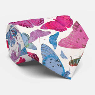 Cravate Motif pourpre bleu rose de papillons