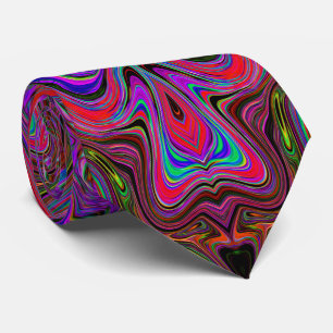 Cravate Motif psychédélique ondulé bleu et rouge arc-en-ci