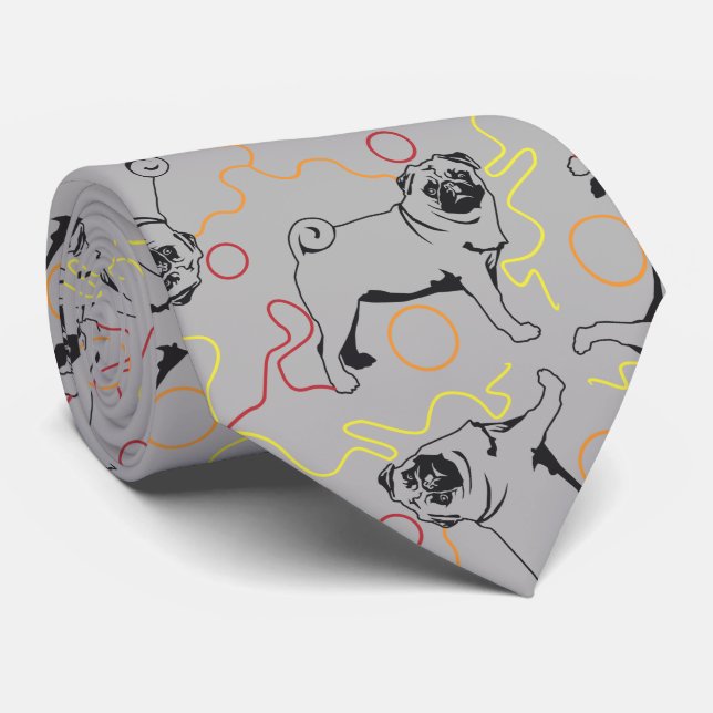 Cravate Motif Pug fond gris (Roulé)