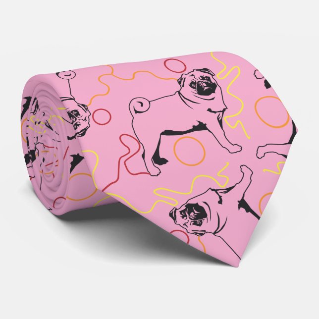 Cravate Motif Pug fond gris (Roulé)