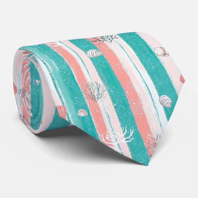 Cravate Motif rayé corail nautique (Roulé)