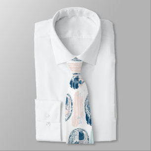 Cravate Motif rayé côtier bleu orange crabe marin