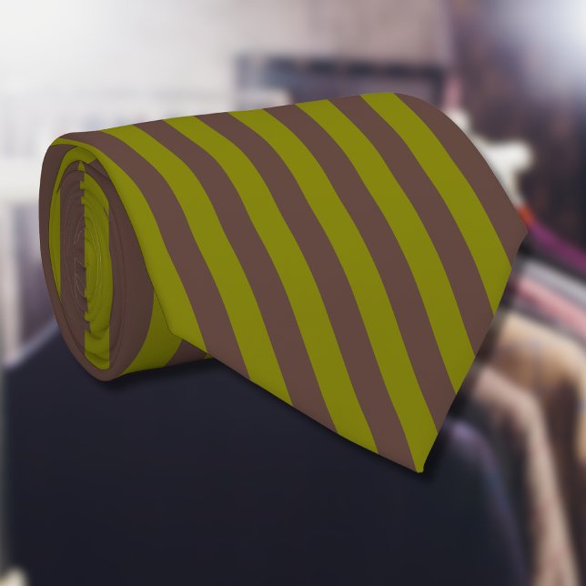 Cravate Motif rayé en chocolat brun et vert olive (Créateur téléchargé)