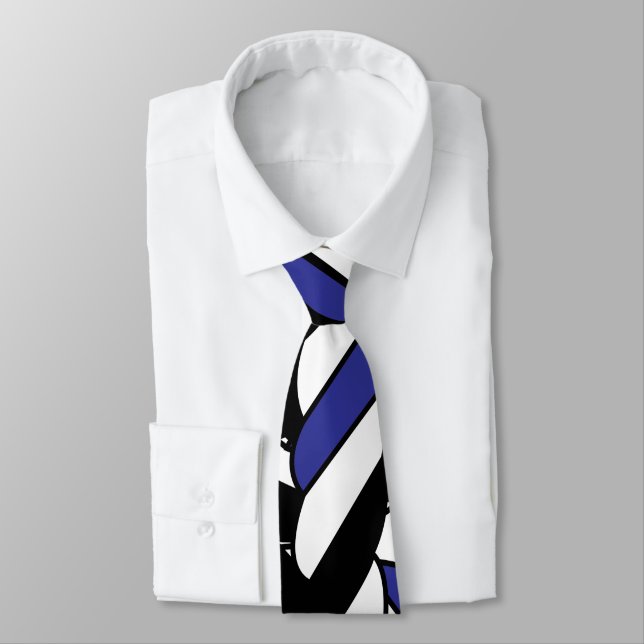 Cravate Motif Rayures Cordes Noir Blanc Bleu (Attaché)