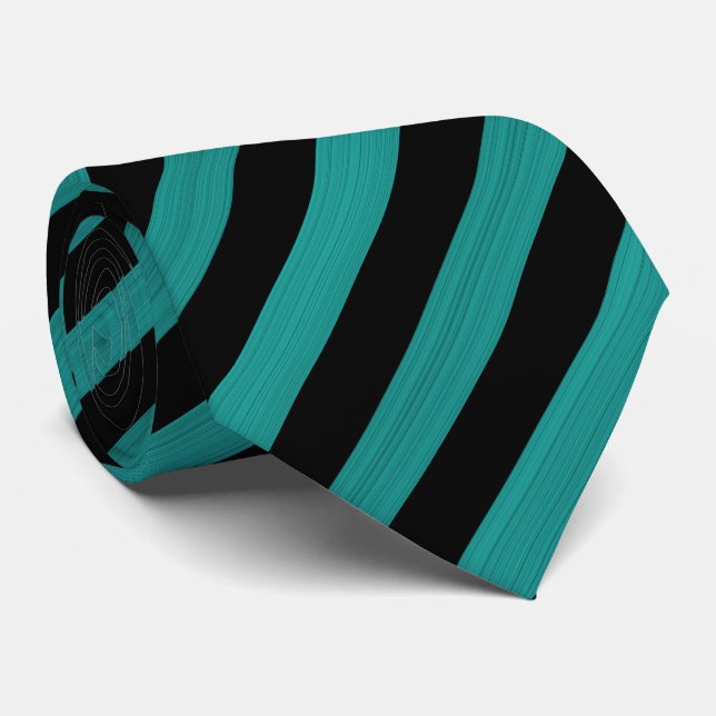 Cravate Motif rayures noires et vert mer (Roulé)