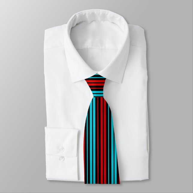 Cravate Motif rayures rouges bleues noires   (Attaché)