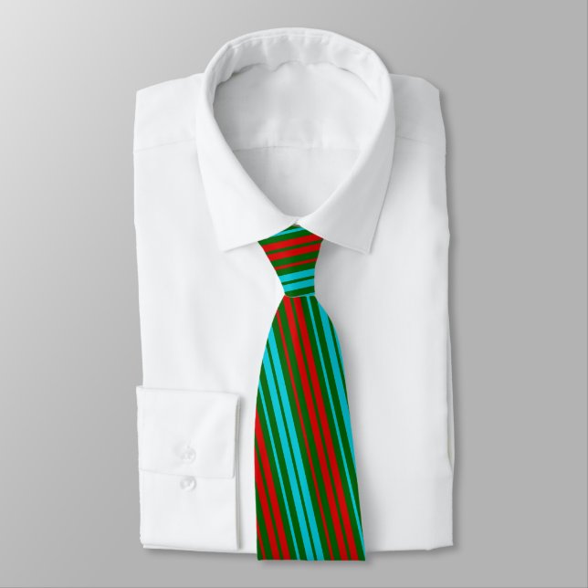 Cravate Motif rayures vert rouge bleu   (Attaché)