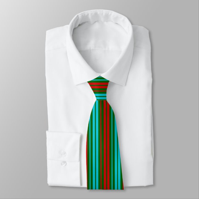 Cravate Motif rayures vert rouge bleu   (Attaché)