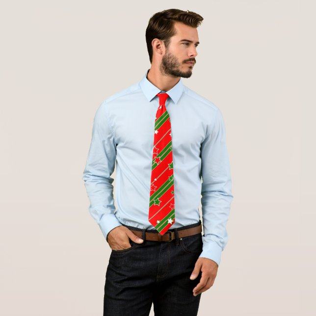 Cravate Motif Red et Green Christmas Star (En situation)