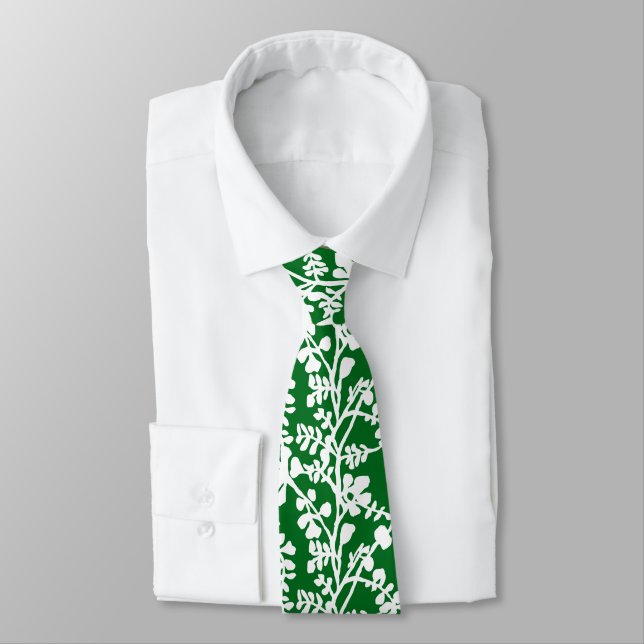 Cravate Motif répété Floral Vert Et Blanc (Attaché)