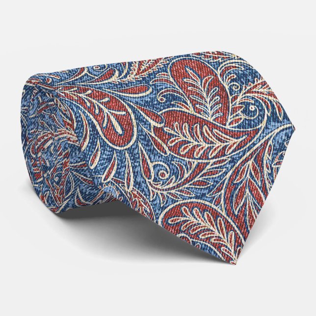 Cravate Motif Retro Blue Red Paisley (Roulé)