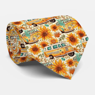 Cravate Motif rétro de fourgonnette tournesol – Bohème hip