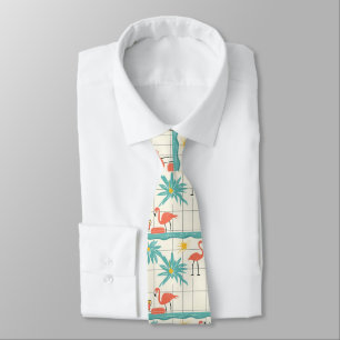 Cravate Motif Rétro de Piscine aux Flamants Roses d'Été (7