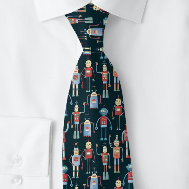 Cravate Motif robotique rétro foncé (Retro robot pattern neck tie)