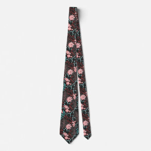 Cravate Motif rose et Turquoise floral foncé