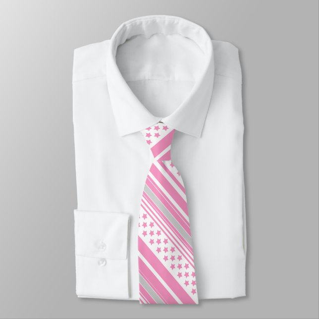 Cravate Motif rose rayé avec étoiles (Attaché)