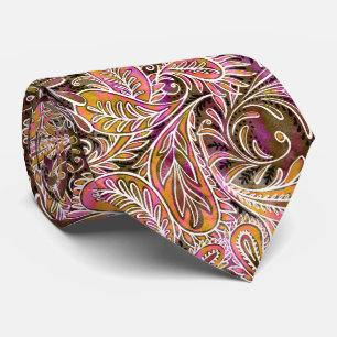 Cravate Motif rose rose prune rétro Paisley