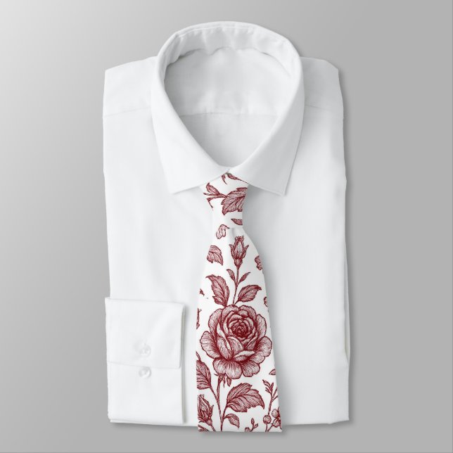 Cravate Motif Rose Vintage rouge foncé (Attaché)