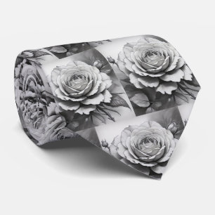 Cravate Motif Roses noir et blanc