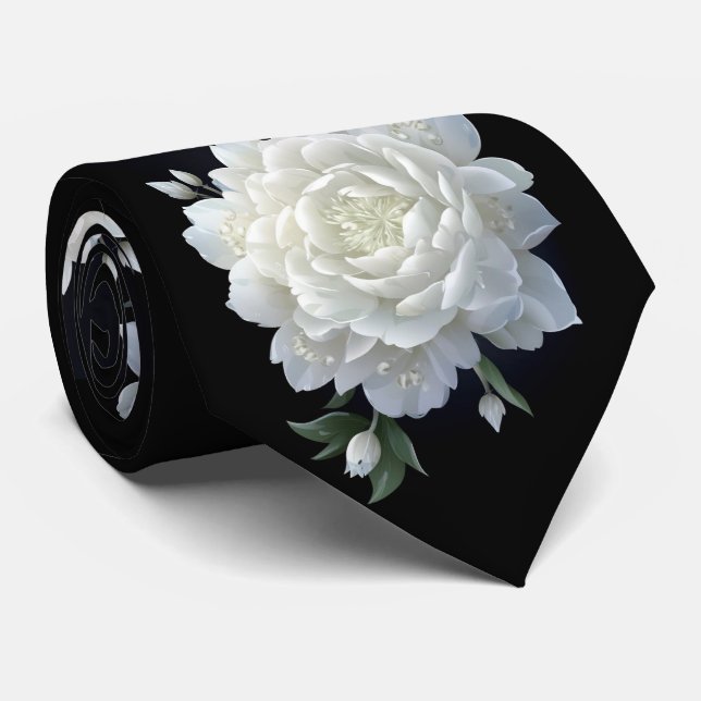 Cravate Motif Roses noir et blanc (Roulé)