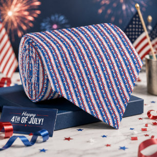 Cravate Motif Rouge Blanc Bleu Étoiles Rayures USA Patriot