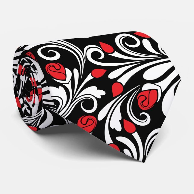 Cravate motif rouge noir blanc (Roulé)