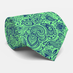 Cravate Motif Royal Blue & Green Floral Paisley