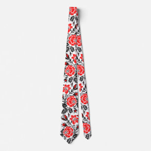 Cravate Motif russe de point de croix de rose de Red&Black