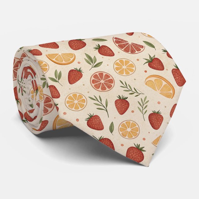 Cravate Motif rustique Terreux Fraise & Citron (2) (Roulé)