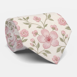 Cravate Motif sans couture à la crème florale rose avec ve