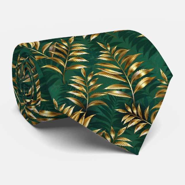 Cravate Motif sans couture avec des fougères dorées (Roulé)