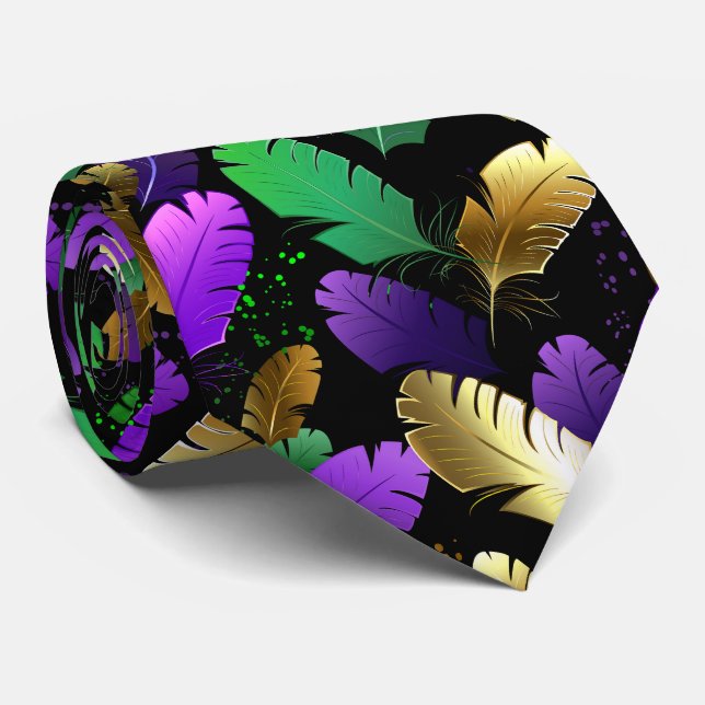 Cravate Motif sans couture avec plumes de Mardi Gras (Roulé)