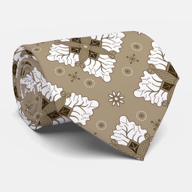 Cravate Motif sans couture batik damassé ethnique beige (Roulé)