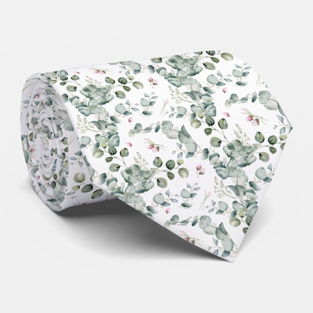 Cravate Motif sans couture botanique d'eucalyptus à l'aqua (Roulé)